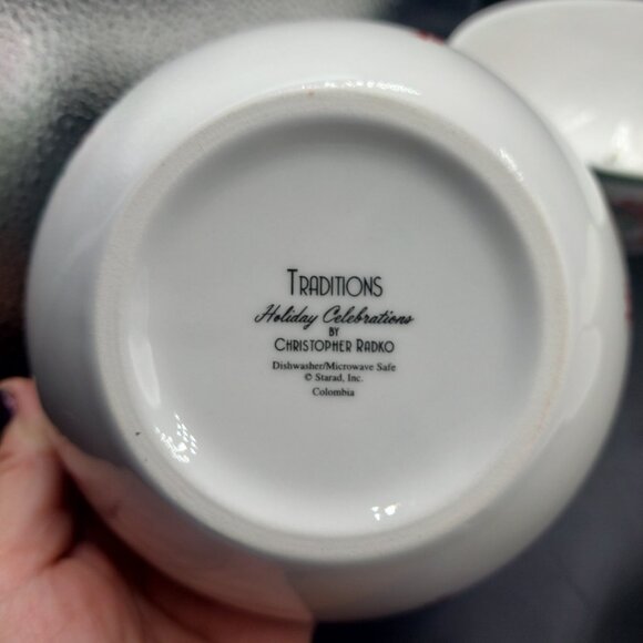 4 Christopher Radko Traditions Holiday Celebrations Christmas Soup/Cereal Bowls - Picture 5 of 5